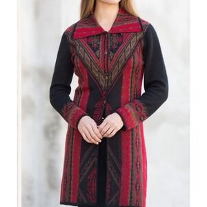 Caamano 100% Alpaca Southwestern Long Knit Cardigan Sweater Jacket L